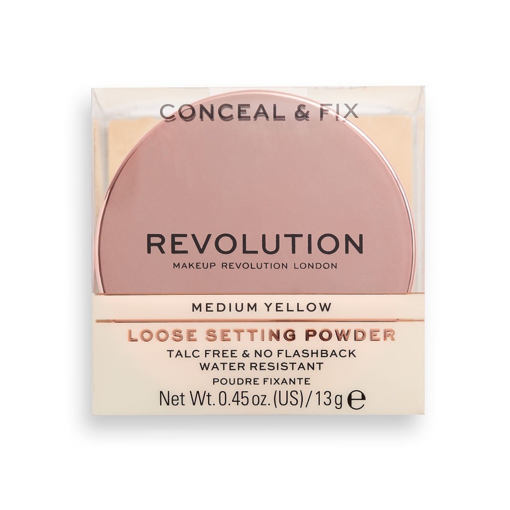 Makeup Revolution, Conceal & Fix, Vegan, Loose Setting Powder, Medium Yellow, 13 g