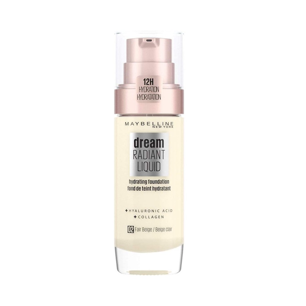 Maybelline, Dream Radiant, Hyaluronic Acid, Hydrating, Liquid Foundation, 02, Fair Beige, 30 ml