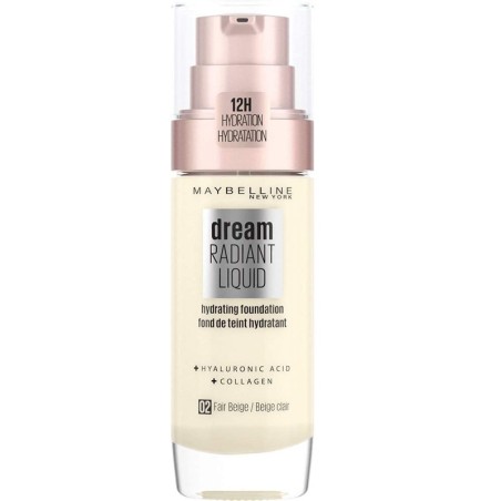 Maybelline, Dream Radiant, Hyaluronic Acid, Hydrating, Liquid Foundation, 02, Fair Beige, 30 ml
