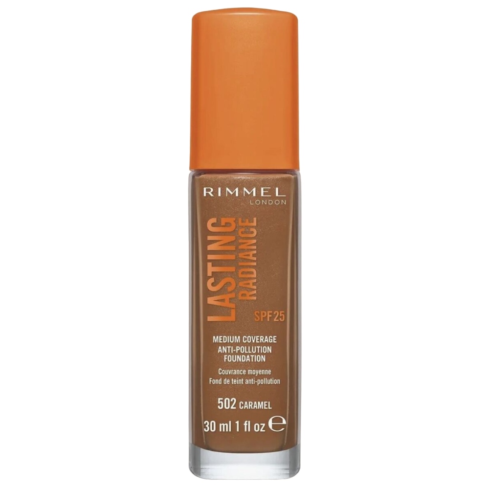Rimmel London, Lasting Radiance, Natural Medium Coverage, Liquid Foundation, 502, Caramel, SPF 25, 30 ml