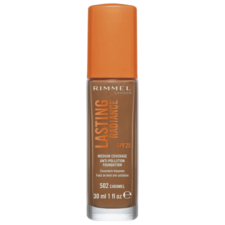 Rimmel London, Lasting Radiance, Natural Medium Coverage, Liquid Foundation, 502, Caramel, SPF 25, 30 ml