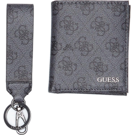 Set, Guess, Vezzola, Textile Wallet, With 4G logo Keychain, GBOX SM BFLD W/CP&KRN, Black, For Men, 2 pcs