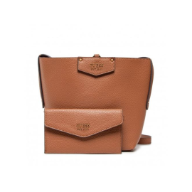 Guess, Brenton, Ecological leather, Textile Bag, Rigid structure, Caramel, 6432, For Women, 22 x 18 x 9 cm