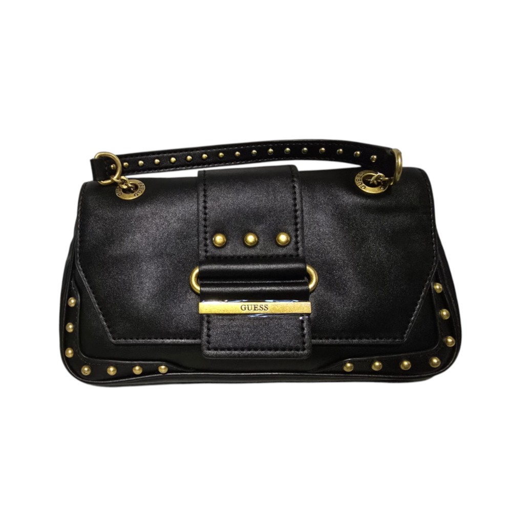 Guess, Belle, Synthetic Leather, Belt, Magnetic Clip, Textile Crossbody Bag, Black, VG774421, 29 x 15 x 4 cm, For Women