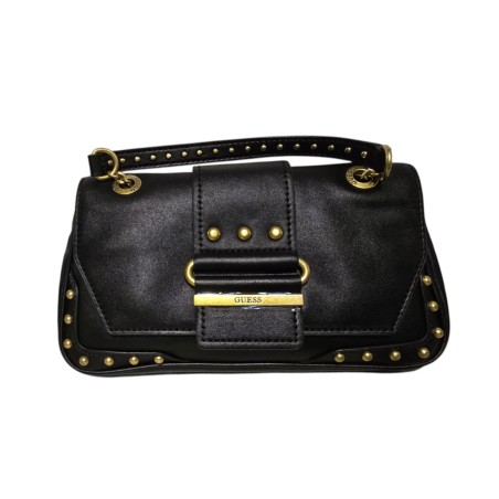 Guess, Belle, Synthetic Leather, Belt, Magnetic Clip, Textile Crossbody Bag, Black, VG774421, 29 x 15 x 4 cm, For Women