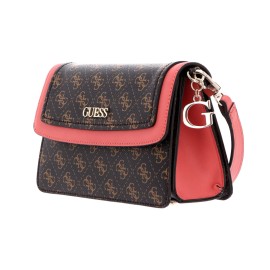 Guess, Camy, Synthetic Leather, 4G Logo, Textile Crossbody Bag, Coral/Brown, For Women