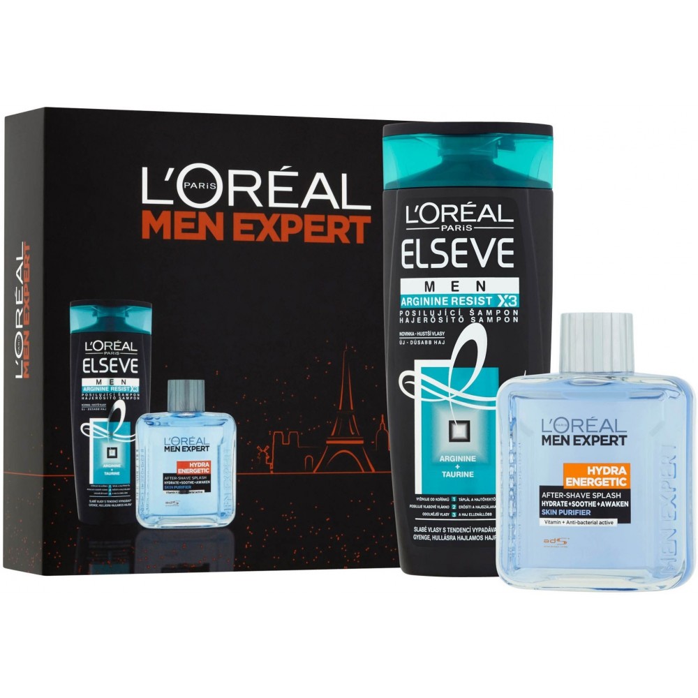 L'Oreal Elseve Men Arginine Resist X3 Shampoo 250 ml / 8.4 fl oz + Men Expert Hydra Energetic After Shave 100 ml / 3.4 fl oz